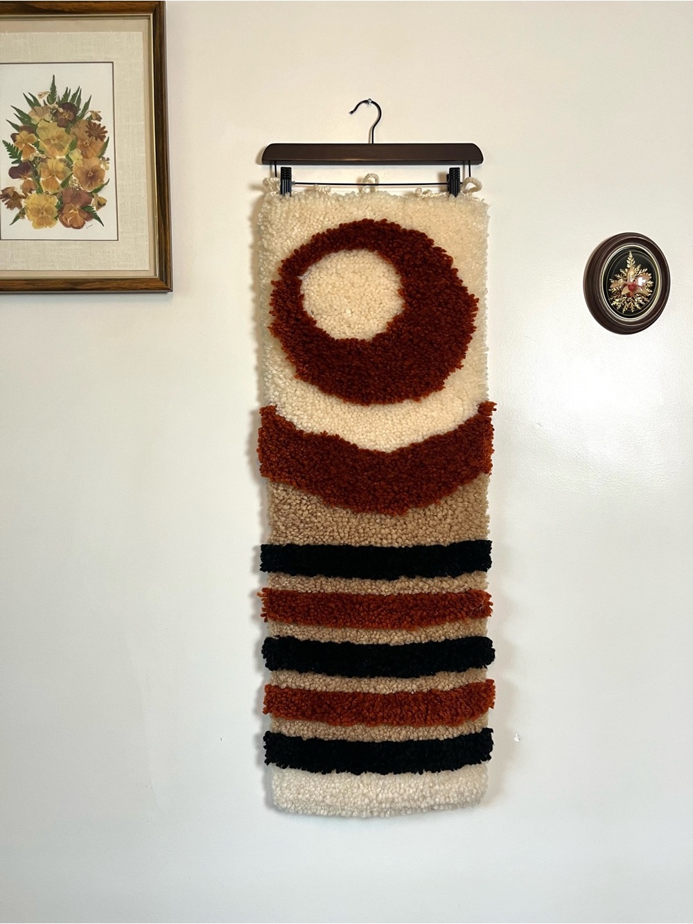Vintage 1970’s Latch Hook Shag Wall Hanging 14” x 39”
